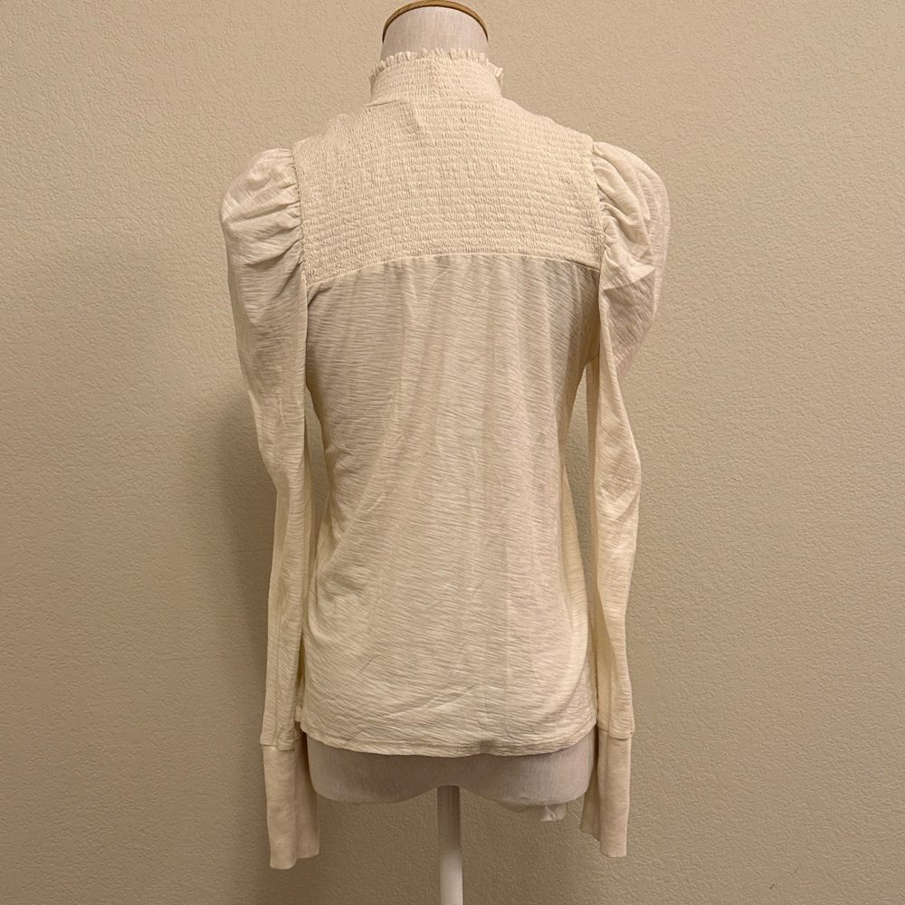 Nation Zahara Feme Mock Neck Cream‎ Long Sleeve Top with Ruffled Neck Size Small - Picture 4 of 11